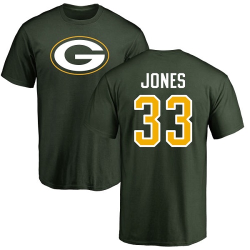 Men Green Bay Packers Green #33 Jones Aaron Name And Number Logo Nike NFL T Shirt->green bay packers->NFL Jersey